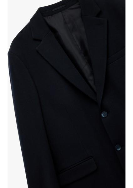 Pike Kumaş Uzun Kollu Kapaklı Cep Detaylı Düğmeli Slim Fit Mono Yaka Blazer Ceket