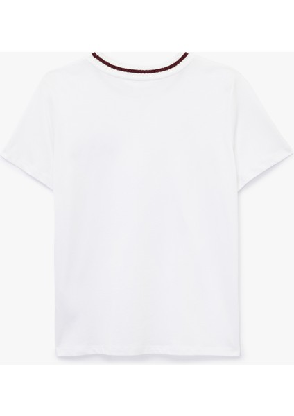 Kısa Kollu Yaka Detaylı Bisiklet Yaka Pamuklu Işlemeli Tişört fiyatları