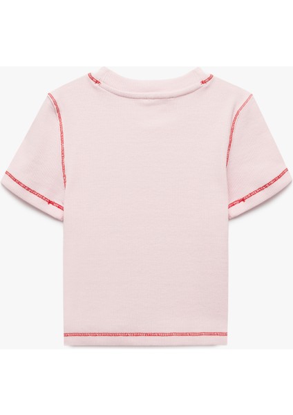 Pamuklu Kısa Kollu Bisiklet Yaka Çilek Baskılı Crop Tişört fiyatları