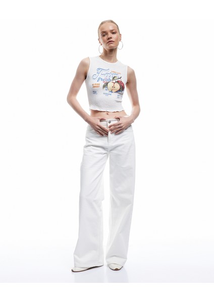 Meyve Baskılı Kolsuz Slim Fit Bisiklet Yaka Crop Bluz fiyatları