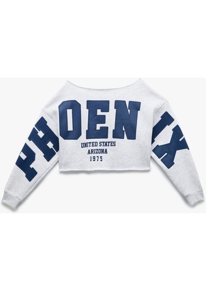 Kayık Yaka Baskılı Crop Sweashirt indirimleri