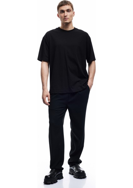 Kısa Kollu Bisiklet Yaka Pamuklu Basic Oversize Tişört