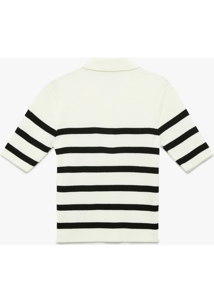 Düğmeli Kısa Kollu Çizgili Triko Polo Yaka Kazak fiyatları