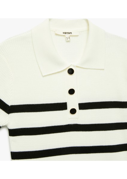Düğmeli Kısa Kollu Çizgili Triko Polo Yaka Kazak modelleri