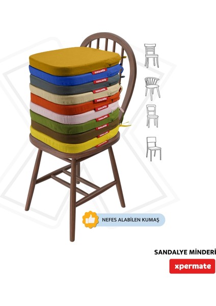 6'lı Standartfit Oval Sandalye Minderi Fermuarlı Yıkanabilir Kılıf Bağcıklı Su ve Yağ Itici 42 x 42 x 5 Bej fırsatları