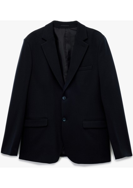 Pike Kumaş Uzun Kollu Kapaklı Cep Detaylı Düğmeli Slim Fit Mono Yaka Blazer Ceket