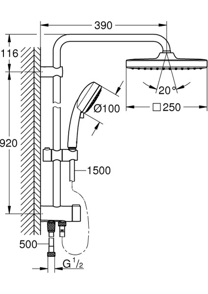 Tempesta Cosmopolitan System 250 Cube Duvar Bağlantılı Divertörlü Duş Sistemi - 26694000 indirimleri