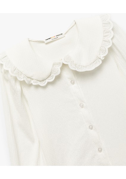 Uzun Kollu Düğme Detaylı Bebe Yaka Bluz modelleri