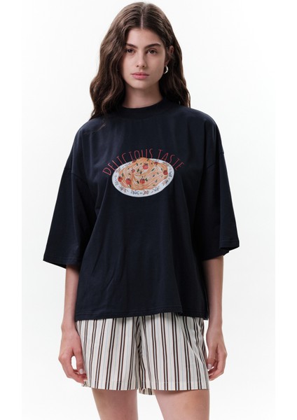 Baskılı Kısa Kol T-Shırt Pasta