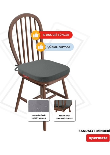 6'lı Standartfit Oval Sandalye Minderi Fermuarlı Yıkanabilir Kılıf Bağcıklı Su ve Yağ Itici 42 x 42 x 5 Antrasit fiyatları