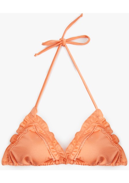 Boyundan Bağlamalı Fırfırlı Üçgen Bikini Üstü