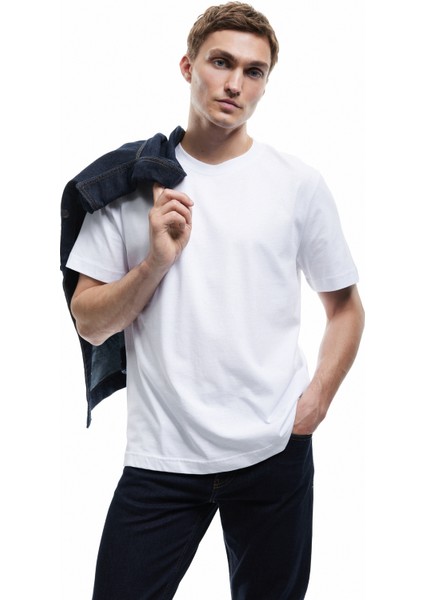 Pamuklu Kısa Kollu Bisiklet Yaka Basic Tişört