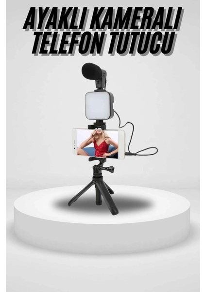 Akıllı Telefon Vlog Kiti Tripod Mini Mikrofonlu Telefon Tutucu