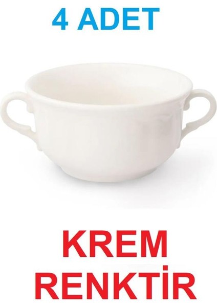 Krem Renk Çift Kulplu Çorbalık Porselen Çorba Kabı Çorba Dondurma Kasesi 12 cm 350 cc 4 Adet