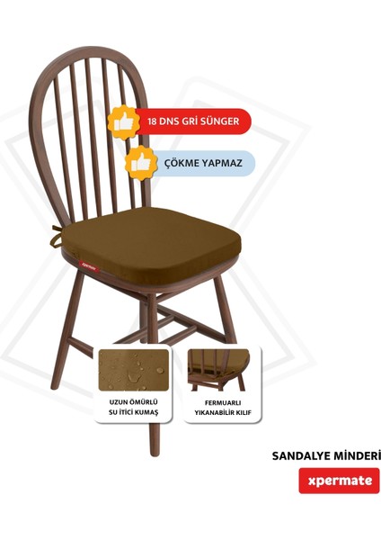 6'lı Standartfit Oval Sandalye Minderi Fermuarlı Yıkanabilir Kılıf Bağcıklı Su ve Yağ Itici 42 x 42 x 5 Kahverengi fiyatları