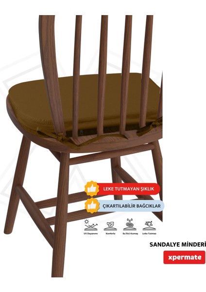 6'lı Standartfit Oval Sandalye Minderi Fermuarlı Yıkanabilir Kılıf Bağcıklı Su ve Yağ Itici 42 x 42 x 5 Kahverengi modelleri