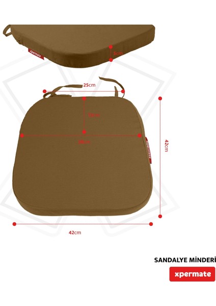 6'lı Standartfit Oval Sandalye Minderi Fermuarlı Yıkanabilir Kılıf Bağcıklı Su ve Yağ Itici 42 x 42 x 5 Kahverengi indirimleri