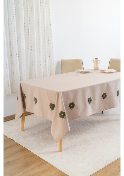 Florita Cappuccino Punch Işlemeli Dertsiz Leke Tutmaz Masa Örtüsü 160X220 cm
