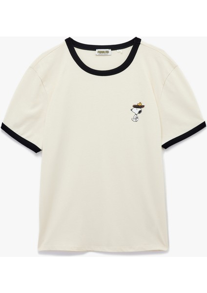 Regular Fit Kısa Kollu Bisiklet Yaka Pamuklu Lisanslı Snoopy Tişört