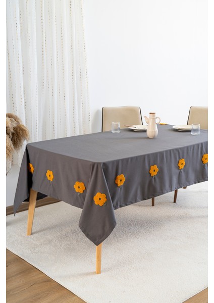Florita Antrasit Punch Işlemeli Dertsiz Leke Tutmaz Masa Örtüsü 160X220 cm