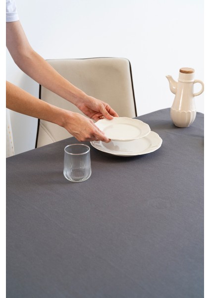 Florita Antrasit Punch Işlemeli Dertsiz Leke Tutmaz Masa Örtüsü 160X220 cm