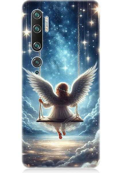 Xiaomi Mi Note 10 Uyumlu Yıldızlarla Salıncakta Melek Desenli Silikon Kılıf