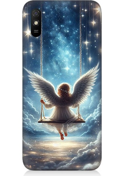 Xiaomi Redmi 9A Uyumlu Yıldızlarla Salıncakta Melek Desenli Silikon Kılıf