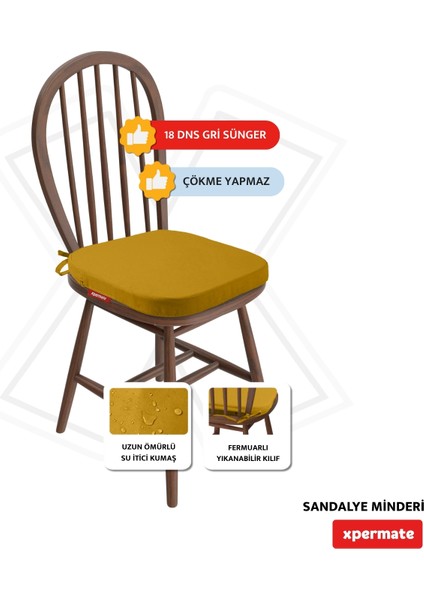 6'lı Standartfit Oval Sandalye Minderi Fermuarlı Yıkanabilir Kılıf Bağcıklı Su ve Yağ Itici 42 x 42 x 5 Hardal fiyatları