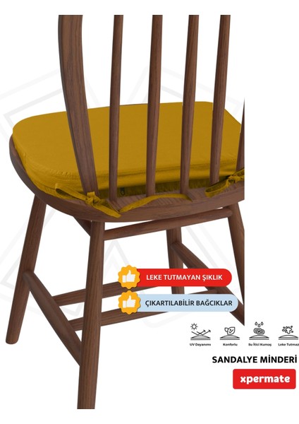 6'lı Standartfit Oval Sandalye Minderi Fermuarlı Yıkanabilir Kılıf Bağcıklı Su ve Yağ Itici 42 x 42 x 5 Hardal modelleri