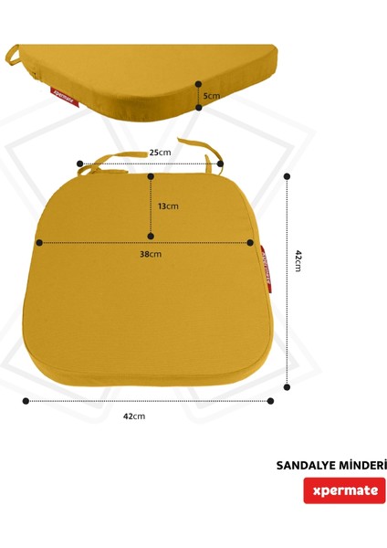 6'lı Standartfit Oval Sandalye Minderi Fermuarlı Yıkanabilir Kılıf Bağcıklı Su ve Yağ Itici 42 x 42 x 5 Hardal indirimleri