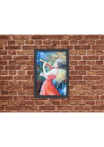 Ahşap Kendinden Çerçeveli Tablo - Keman Çalan Kız, Standart - 20X28CM