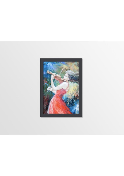 Ahşap Kendinden Çerçeveli Tablo - Keman Çalan Kız, Standart - 20X28CM