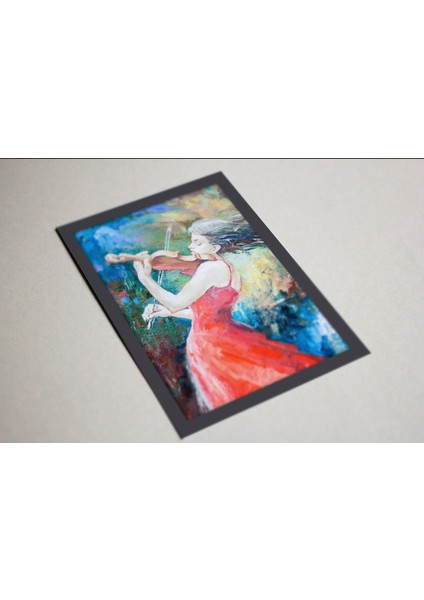 Ahşap Kendinden Çerçeveli Tablo - Keman Çalan Kız, Standart - 20X28CM