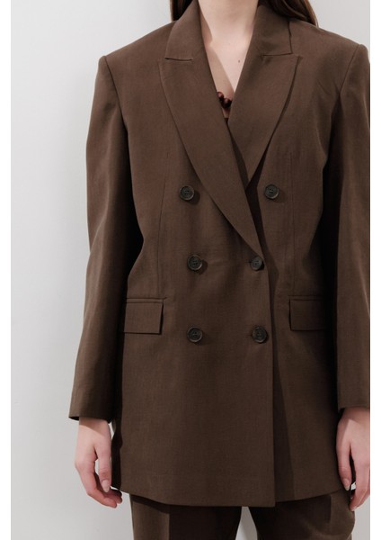 Tencel Kemerli Kruvaze Blazer Ceket Acı Kahve modelleri