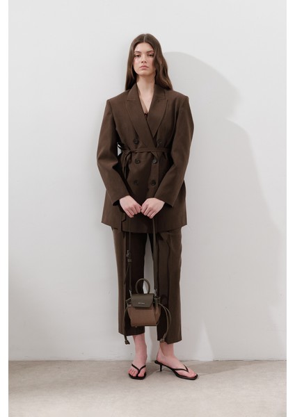 Tencel Kemerli Kruvaze Blazer Ceket Acı Kahve indirimleri