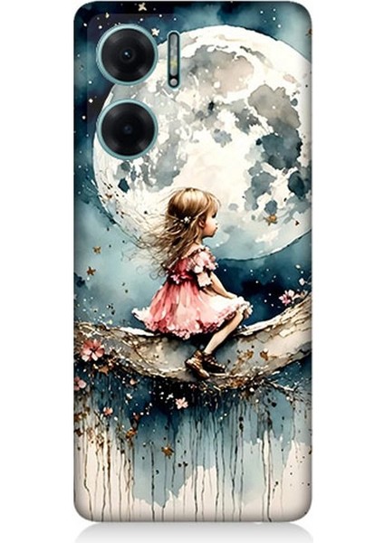 Xiaomi Redmi Note 11E Uyumlu Ay Üzerinde Hayalci Kız Desenli Silikon Kılıf