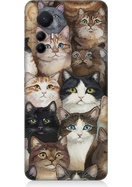 Xiaomi Mi 12 Pro Uyumlu Kedi Kalabalığında Kaos Desenli Silikon Kılıf
