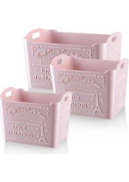 3'lü Renkli Eyfel Desenli Çok Amaçlı Şeffaf Plastik Organizer Set