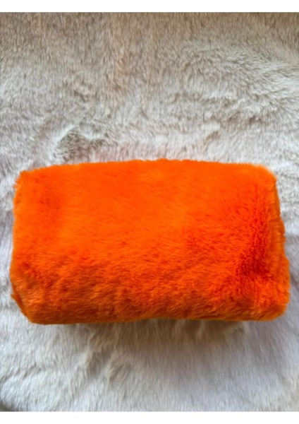Turuncu Peluş Puf Büyük Boy Makyaj ve Kalemlik Çantası