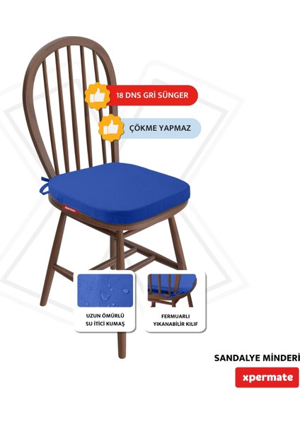 4'lü Standartfit Oval Sandalye Minderi Fermuarlı Yıkanabilir Kılıf Bağcıklı Su ve Yağ Itici 42 x 42 x 5 Mavi fiyatları