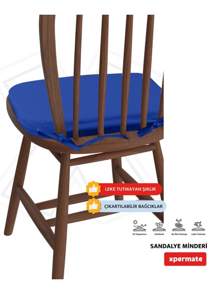 4'lü Standartfit Oval Sandalye Minderi Fermuarlı Yıkanabilir Kılıf Bağcıklı Su ve Yağ Itici 42 x 42 x 5 Mavi modelleri