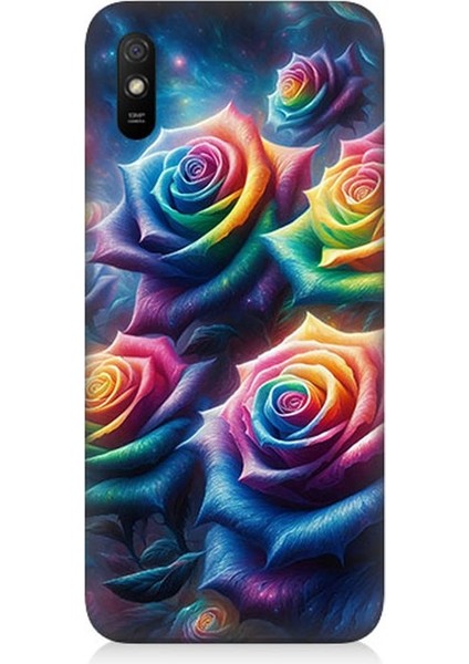 Xiaomi Redmi 9A Uyumlu Gökkuşağı Güllerin Patlaması Desenli Silikon Kılıf