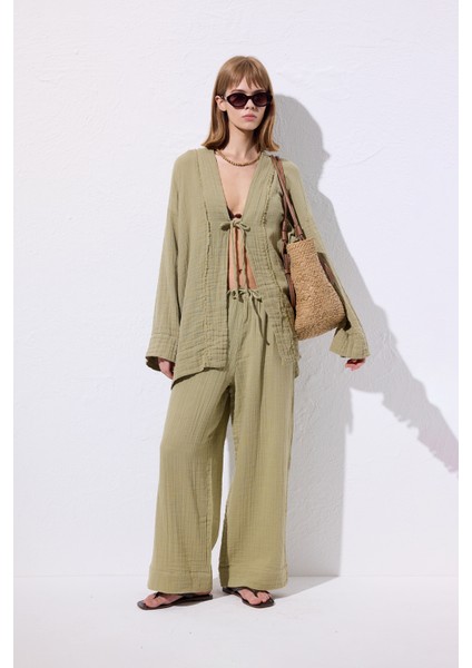 Müslin Bağlamalı Pantolon Adaçayı fiyatları