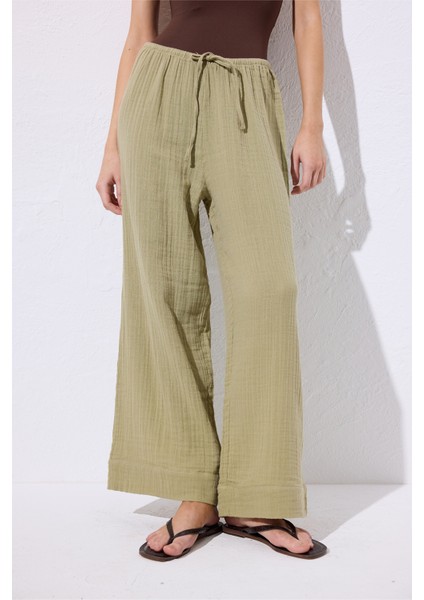 Müslin Bağlamalı Pantolon Adaçayı indirimleri