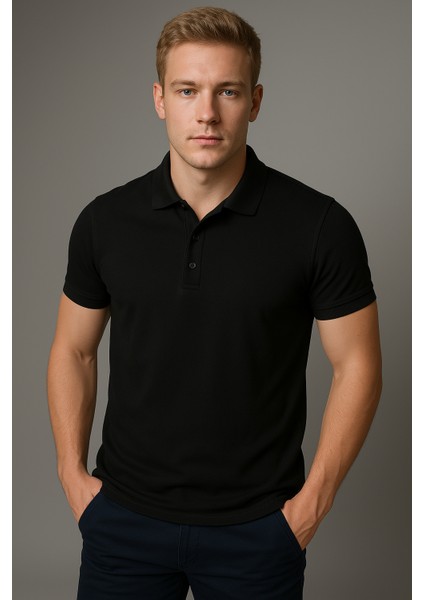 Kaelaurean Erkek Polo Yaka T-Shirt Çekmeyen Pamuklu Kumaş Slim Fit Dar Kesim Kıvrılmazyaka