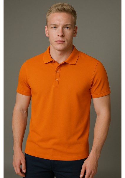 Kaelaurean Erkek Polo Yaka T-Shirt Çekmeyen Pamuklu Kumaş Slim Fit Dar Kesim Kıvrılmazyaka