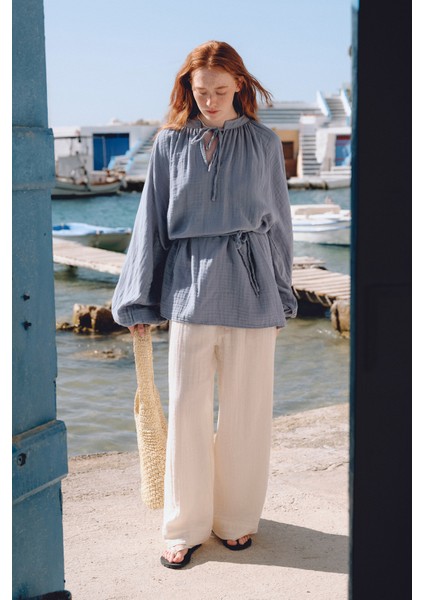 Müslin Bağlamalı Pantolon Bej