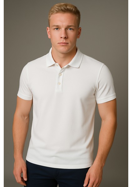 Kaelaurean Erkek Polo Yaka T-Shirt Çekmeyen Pamuklu Kumaş Slim Fit Dar Kesim Kıvrılmazyaka
