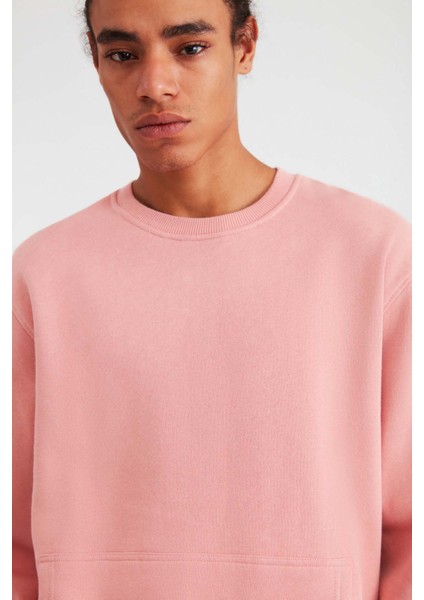 Naıve Dokuma Comfort Fit Baskılı Yuvarlak Yaka Pembe Sweatshirt modelleri