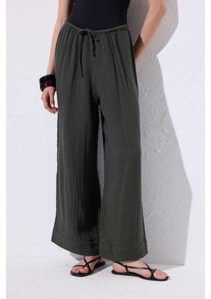 Müslin Bağlamalı Pantolon Koyu Yeşil modelleri